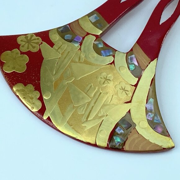 Japan Comb Kushi Kanzashi Keizan Gold Lacquer Split shank Makie wooden GS554 main image 5